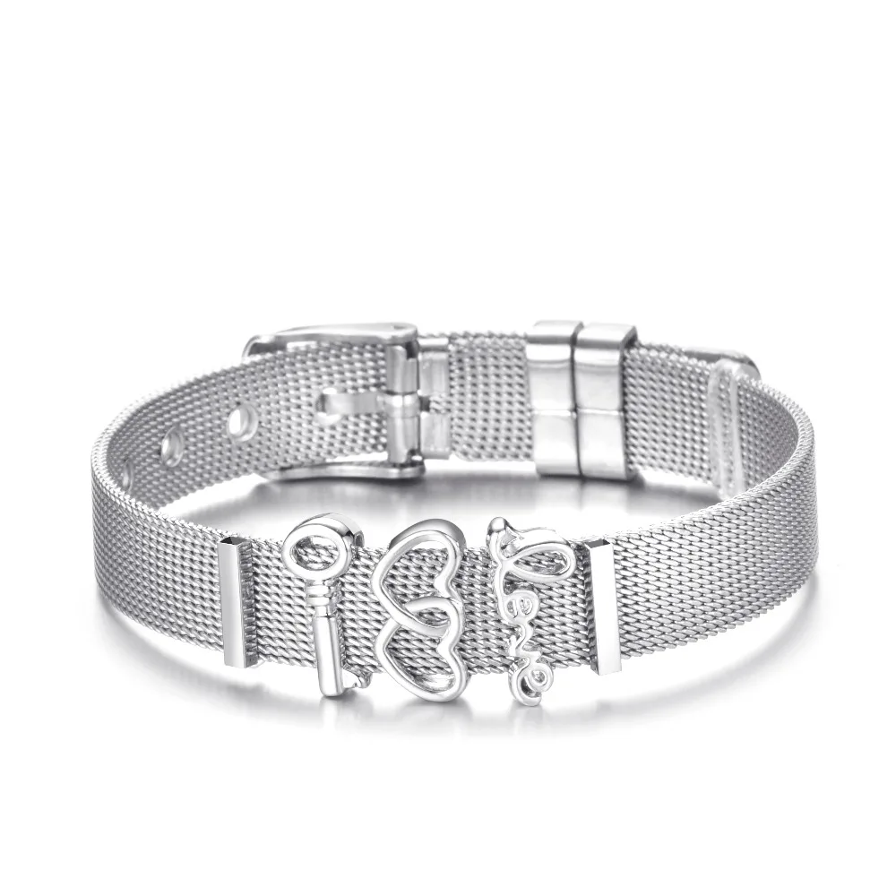 Silver Color Высококачественный сетчатый Браслет из нержавеющей стали, очаровательный брендовый браслет с кристаллами для мамы, для женщины, жена мать, подарок на день - Окраска металла: Silver Color