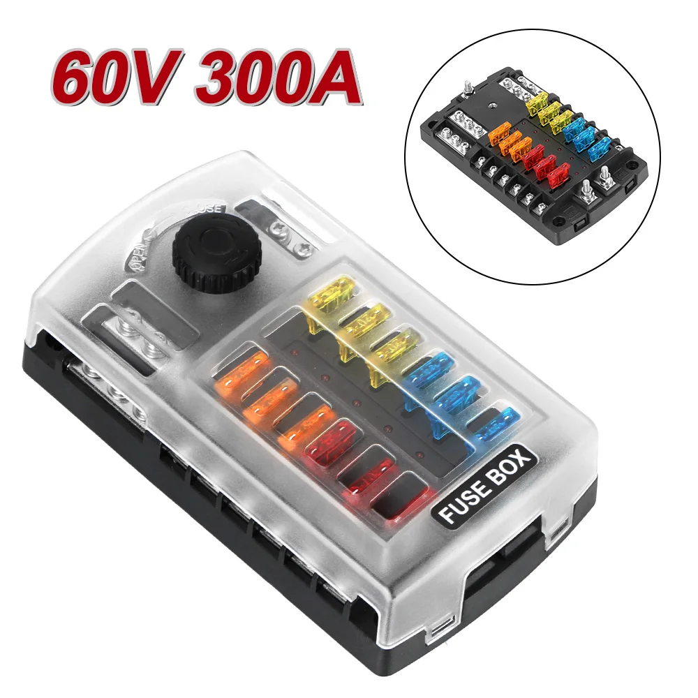 

Plastic Cover Fuse Box Holder 6 Ways 12 Ways Blade Fuse Block For Auto Car Marine Trike Block & Warning Indicator 60V 300A