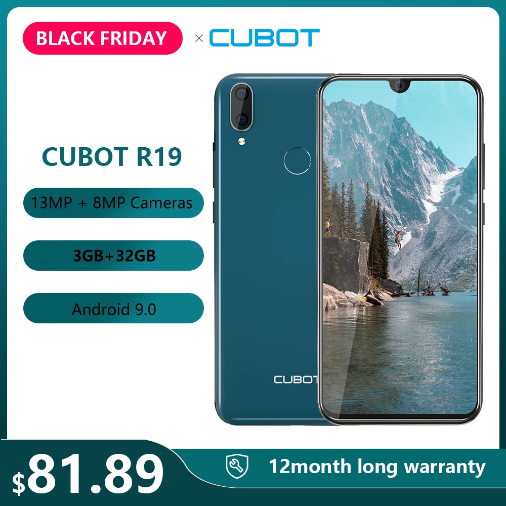 Смартфон Cubot R19 5,7" 19:9 Waterdrop полный экран, 3 Гб+ 32 ГБ Android 9,0 Pie MT6761(Helio A22) Задняя Двойная камера 13МП распознавание лица 4G LTE Телефон 2800мАч