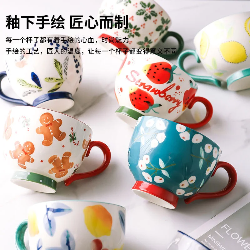Tazas de t&eacute; de cer&aacute;mica navide&ntilde;a de 480ml para hombre, taza de pan de jengibre pintada a mano a granel, taza divertida de viaje para leche, caf&eacute;, agua, regalos de Navidad para parejas-0
