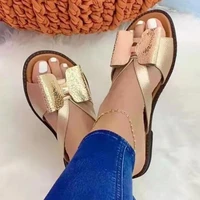 women shoes 2021 summer women fashion flat color blocking bowknot large size sandals slippers pu beach outdoor slides