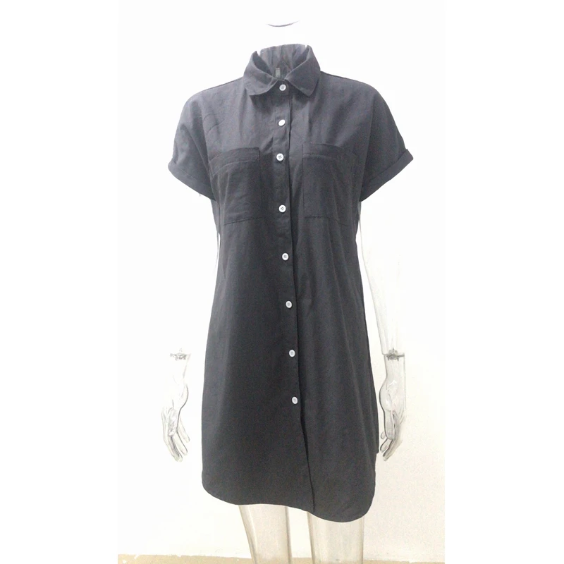 

WEPBEL Single-Breasted Shirt Summer Solid Color Slim-Fit Pocket Stitching Shirt Women's Short Sleeve Turn-down Collar Shirt