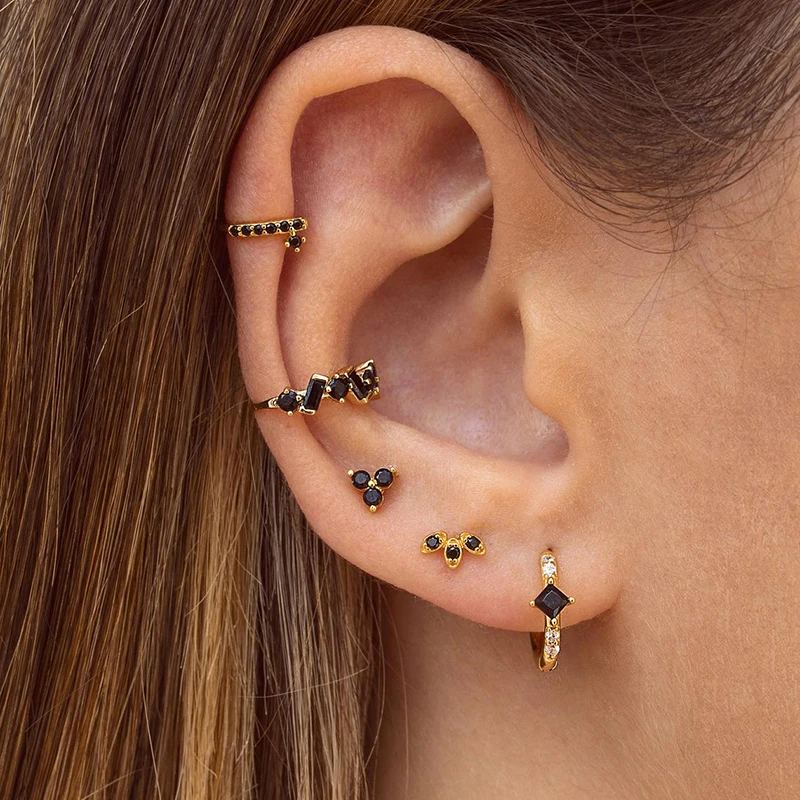 

Canner Piercing Earrings S925 Sterling Silver Zircon Stud Earring For Women Girls Korean INS Black Zircon Pendientes Oorbellen