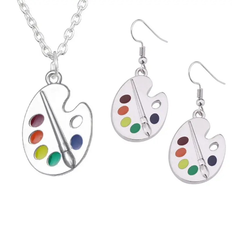

Paint Brush Colorful Paint Palette Drop Earrings Necklace Artist Painter Jewelry 6XDA