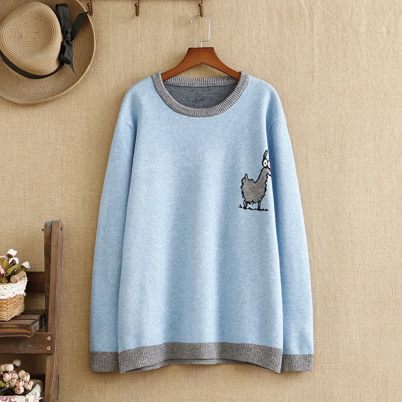 Швэдар плюс памеру для жанчын Мультфільмы Вязаная бавоўна з круглым выразам