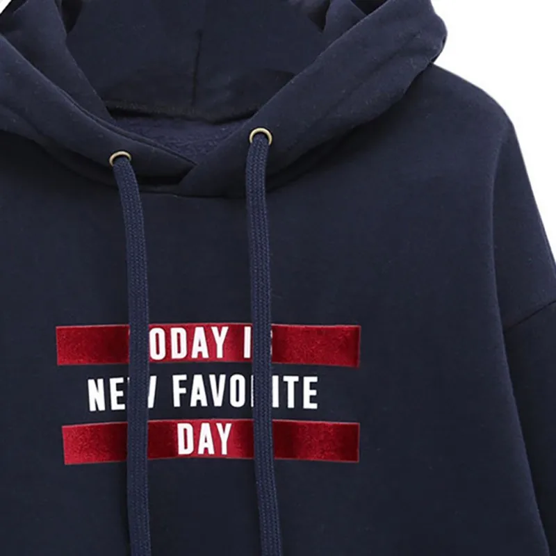 

Casual Winter Autumn Thick Hoodies For Women Letters Print Hooded Sweatshirts Loose Long Sleeve Warm Long Hoodies Tops