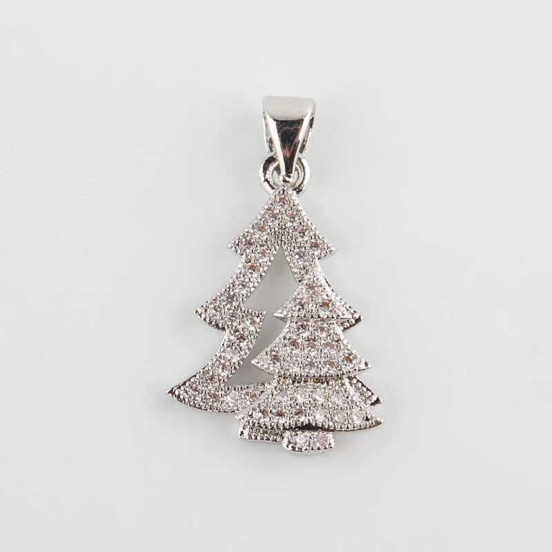 

10PCS Filigree Christmas Tree Brass Micro Pave Cubic Zirconia Pendants Platinum 20x14.5x2mm Hole: 4.5x3mm for fashion jewelry