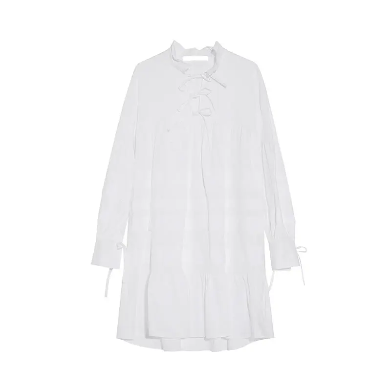 

XITAO Sprint New Dress Solid Color Casual Splicing Stand Collar Belt Bow Fashion Loose Women Temperament All-mach DZL2696