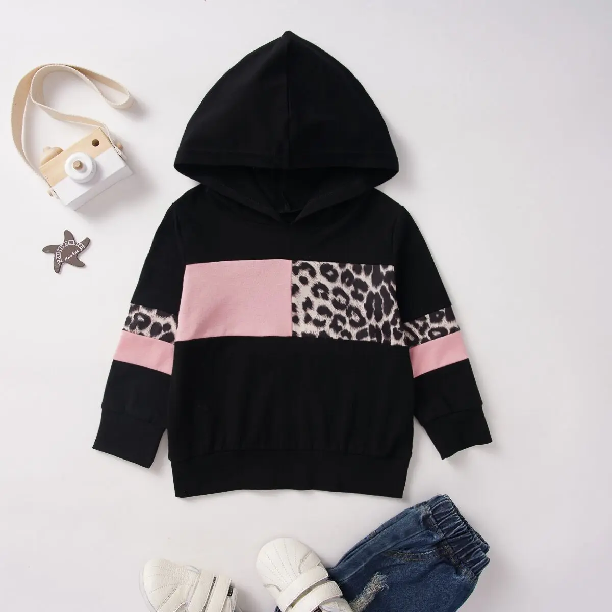 

Dropshipping Spring Autumn Kids Baby Girls Hoodies Leopard Patchwork Sweatshirts Long Sleeves Pullover Baby Girl Tops Clothes