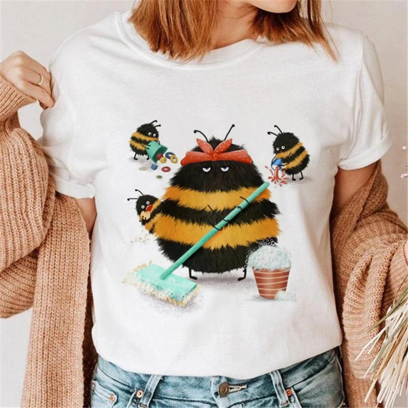

New Women Bee Mom Cartoon Funny Printed Ladies Tops Graphic Womens Tees Female Camisas Lady T-Shirt Harajuku T Shirt T-shirts