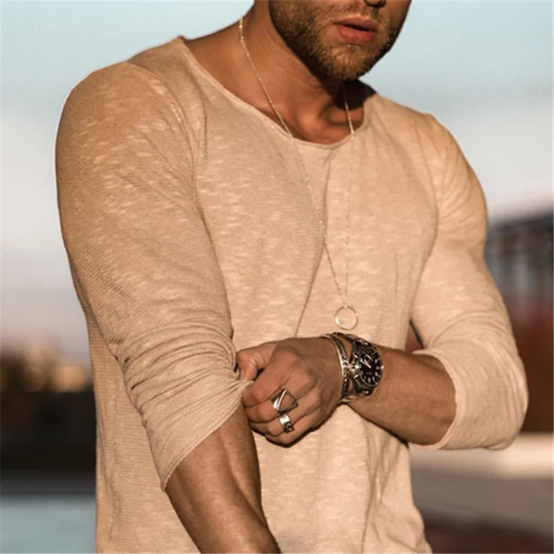 

Casual Long Sleeve Slim T-shirts For Men Autumn Fashion Simple All-match Basic Tops Pullovers Mens Tee Shirt Spring Streetwear
