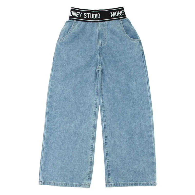 

Girls Wide-Leg Jeans Autumn And Winter Loose Korean Style High-Waist Straight-Leg Letter Patchwork Trousers WL138