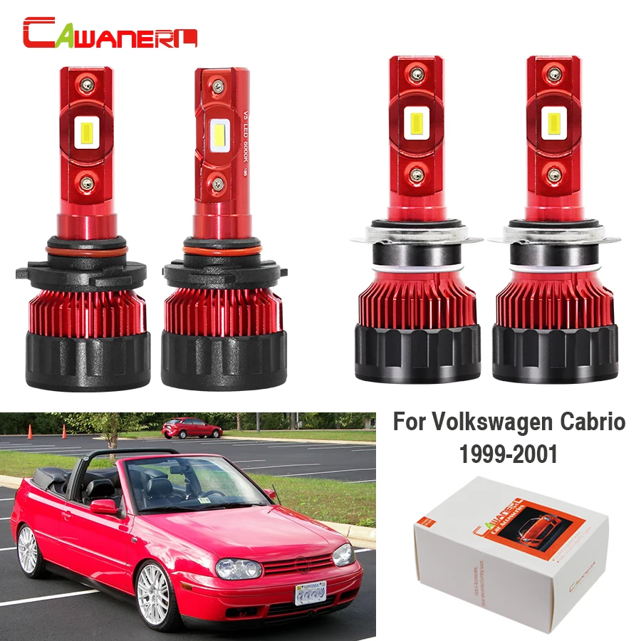 

Cawanerl 4 Pieces Car 60W LED Headlight Lamp High Low Beam 9000LM White 12V High Bright For Volkswagen Cabrio 1999 2000 2001
