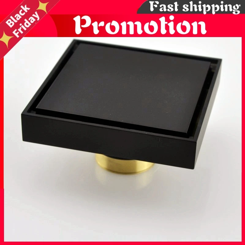 

black solid brass 100 x 100mm square anti-odor floor drain bathroom invisible shower drain DR265