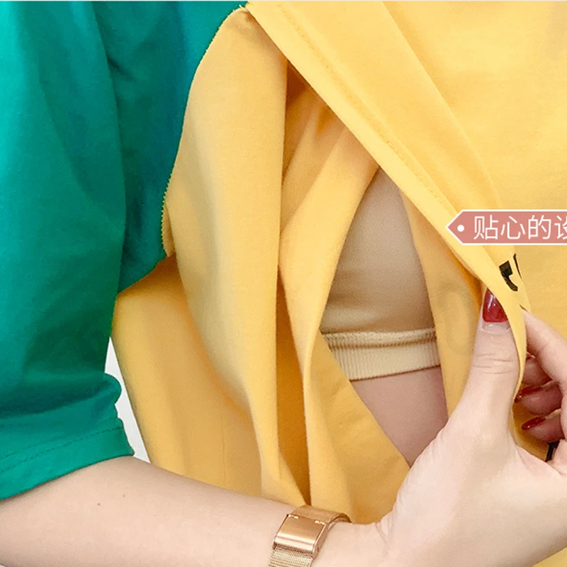 

Maternity Clothes For Feeding Dress Cotton Short-sleeve Light Color Casual Breathable Nursing Long Style Maternity Clothe 7822