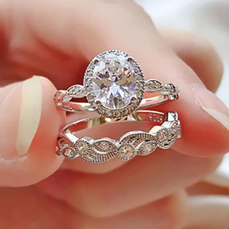 

100% Genuine Silver Simulated Moissanite Zircon Diamond Wedding Rings For Women Engagement Bridal Ring Sets Fine Jewelry Gifts
