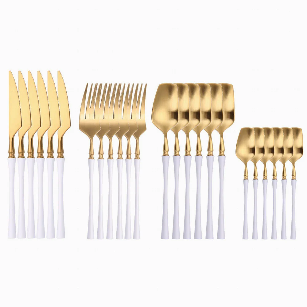 

Matte Cutlery Set Golden Kitchen Tableware Stainless Steel Utensils Dinner Knife Set Western White Gold Dinnerware Dropshopping