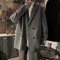 autumn grayblack blazer mens fashion formal society mens dress jacket korean loose casual double breasted suit jacket men