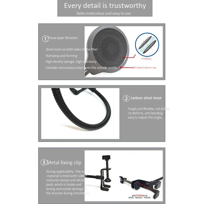 

TEYUN Professional Microphone -Up Filter Protective Cover, with Flexible 360 Degree Gooseneck Clip Stabilizer Arm