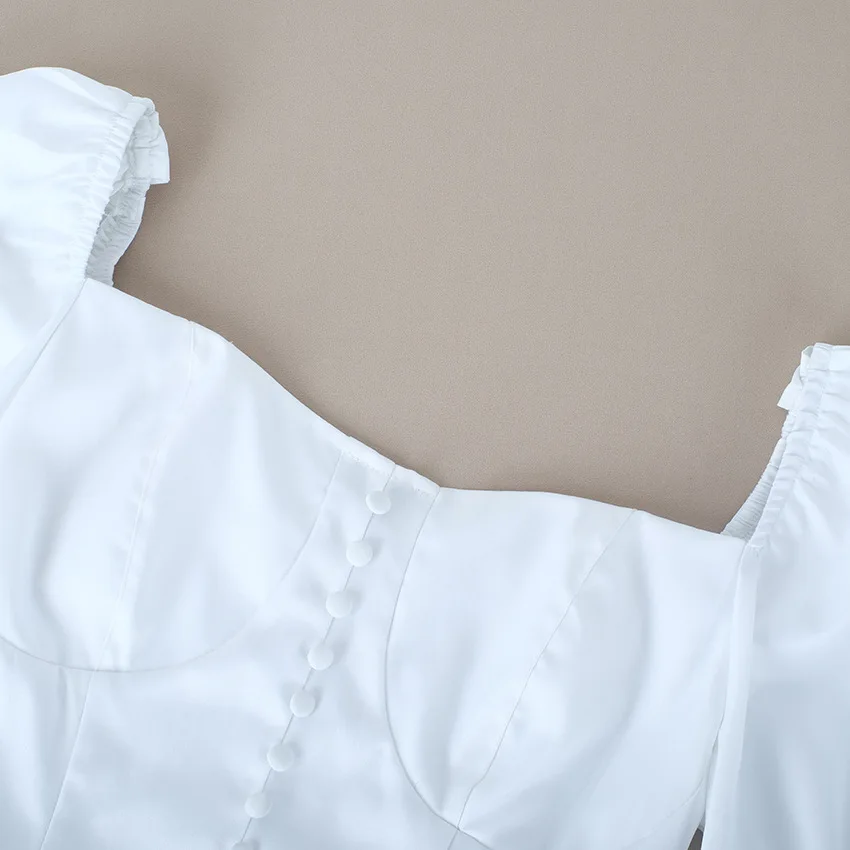 

2021 New Women Lantern Sleeve Slash Neck Sexy Strapless Button Shirts Off Shoulder Slim Casual Summer Blouse White Cotton Top