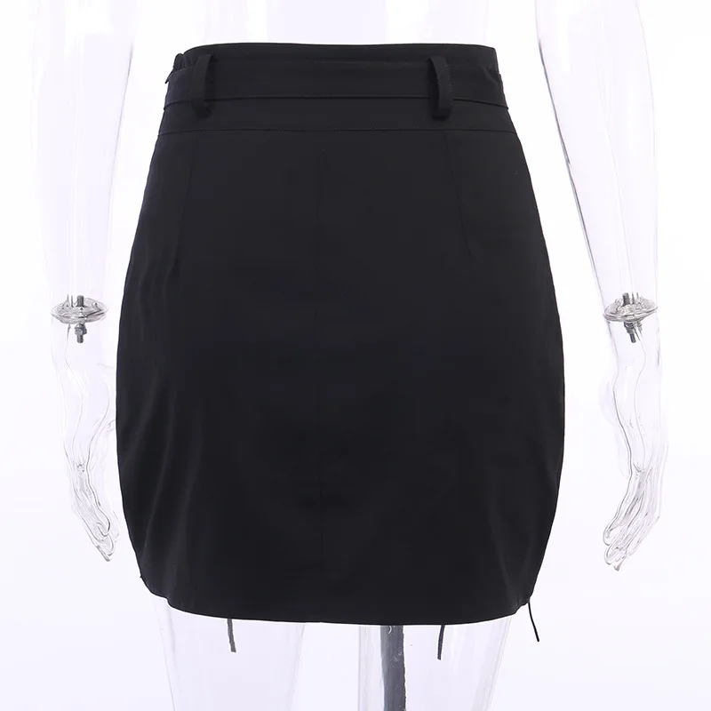 

2021 New Women A-line Skirt Summer Korean Version of Solid Color Office Ladies Knee High Waist Mini Skirt with Drawstring Belt