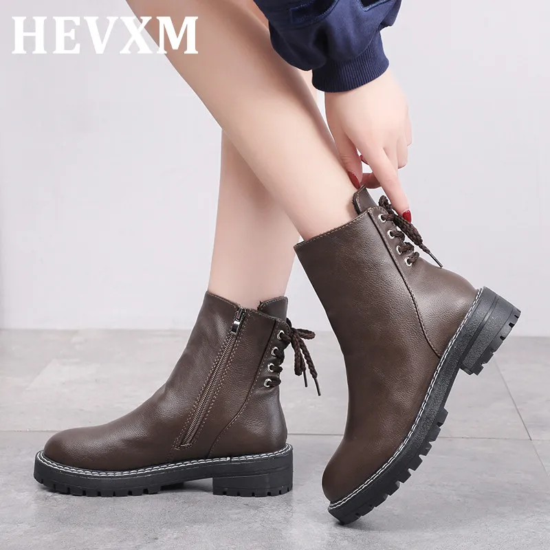 

HEVXM Genuine Leather Winter Shoes Women Snow Boots Warm Shoes Cold Winter Woman Ankle Boots Female Height Increasing SIZE 35-40