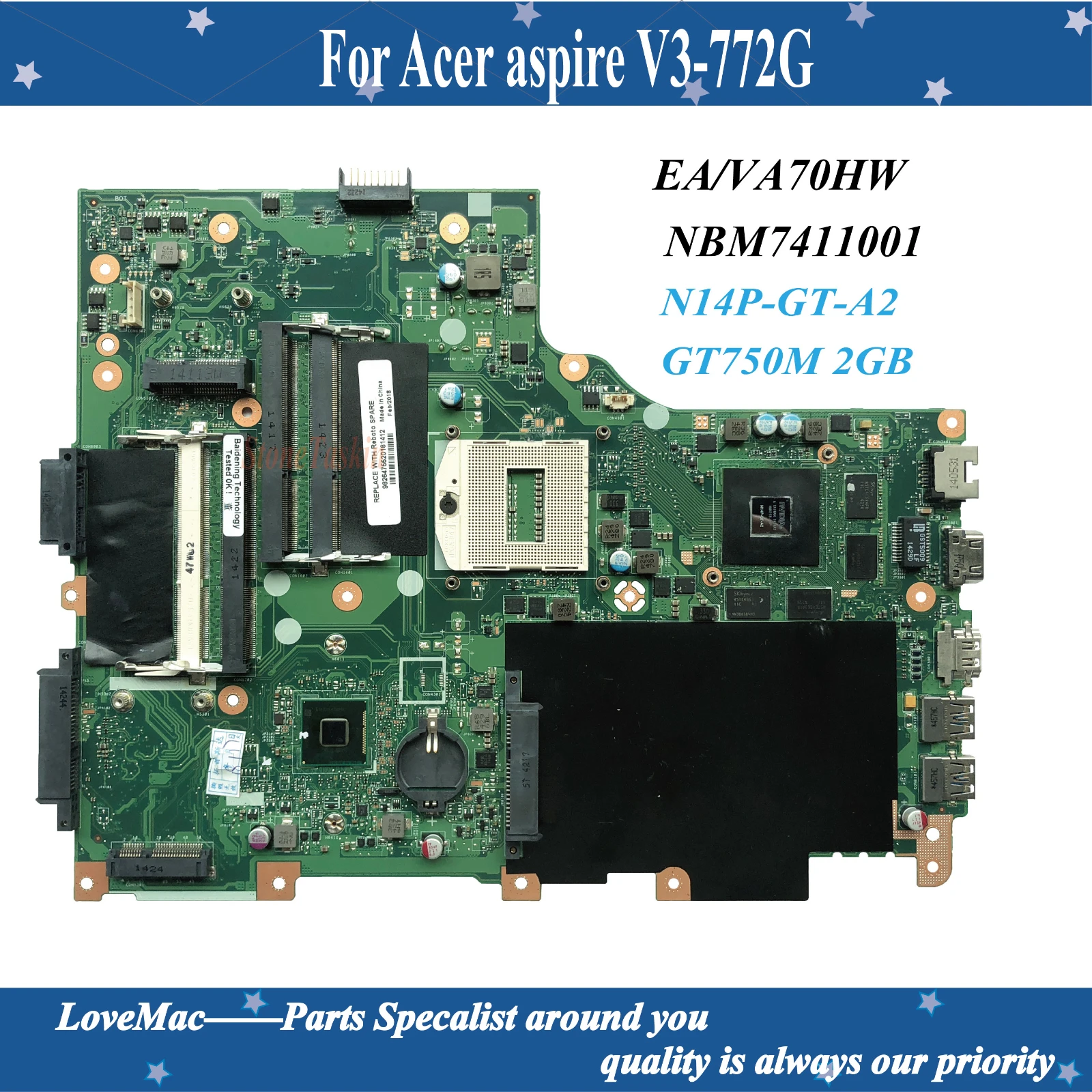 Высококачественная материнская плата NBM7411001 для ноутбука Acer aspire V3 772G EA/VA70HW HM86 DDR3