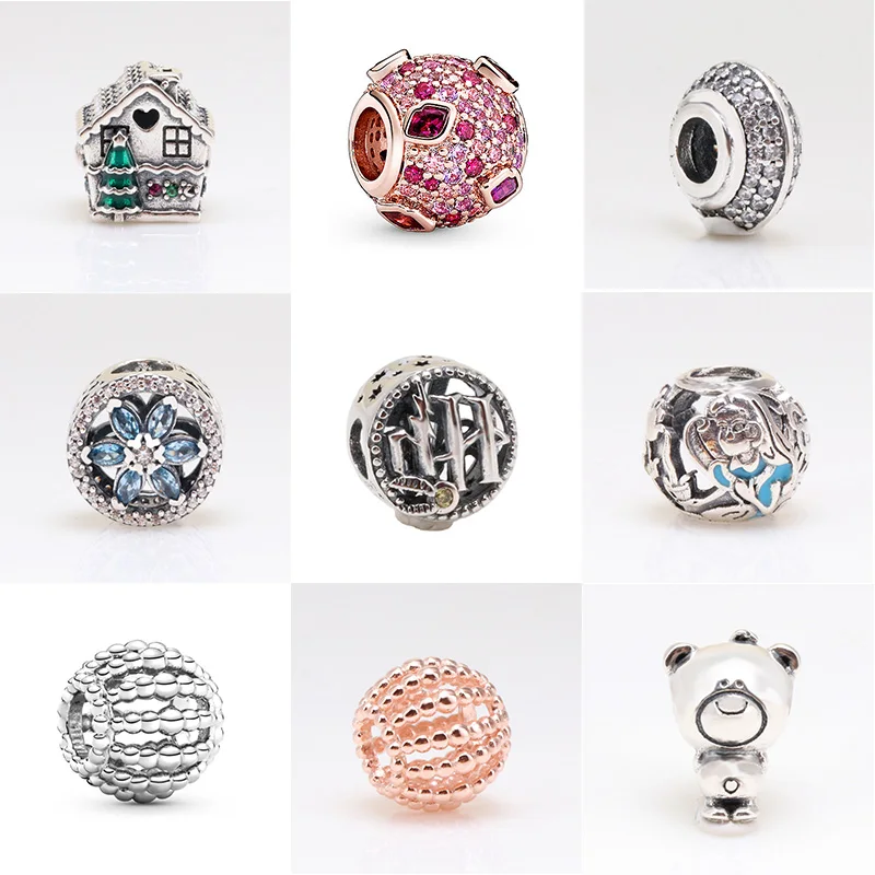 

925 Sterling Silver Bear Snowhouse Crystal Beads For Original Pandora Charms Women Bracelets & Bangles Jewelry