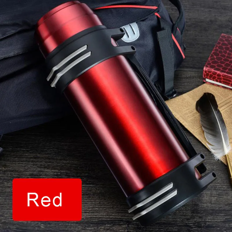 Red 1.2L/1.6L/2L/2.5L/3L термос из нержавеющей стали для путешествий на открытом воздухе, бутылка для воды, портативная вакуумная колба с изоляцией, чайники - Цвет: Red
