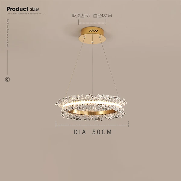 Dia50 gold Креативные Золотые круглые кольца, комбинированный светодиодный Кристалл, роскошные хрустальные люстры для гостиной, спальни, черная Подвесная лампа - Цвет абажура: Dia50 gold
