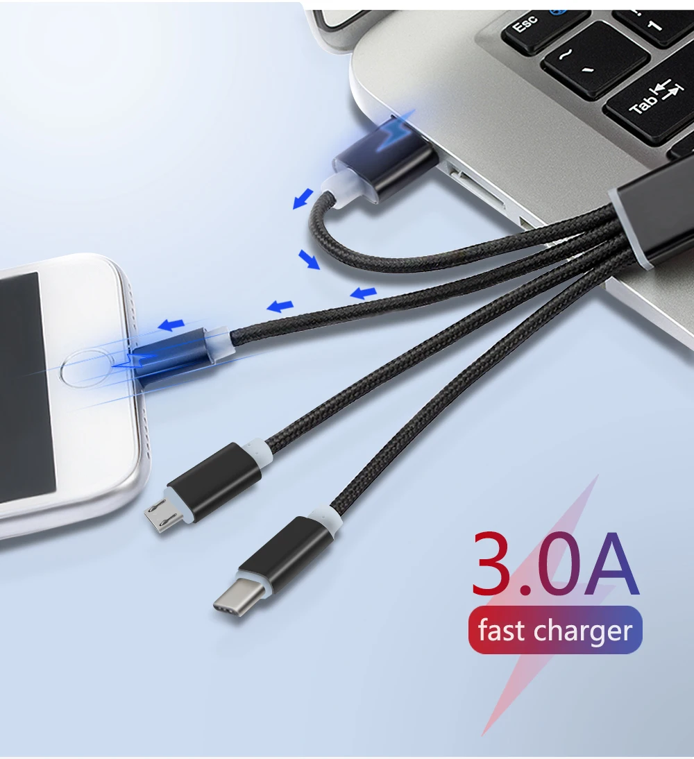 Мини 3 в 1 USB кабель брелок Портативный короткий Micro usb type C мульти зарядное устройство кабель для Xiaomi huawei iPhone Быстрая зарядка