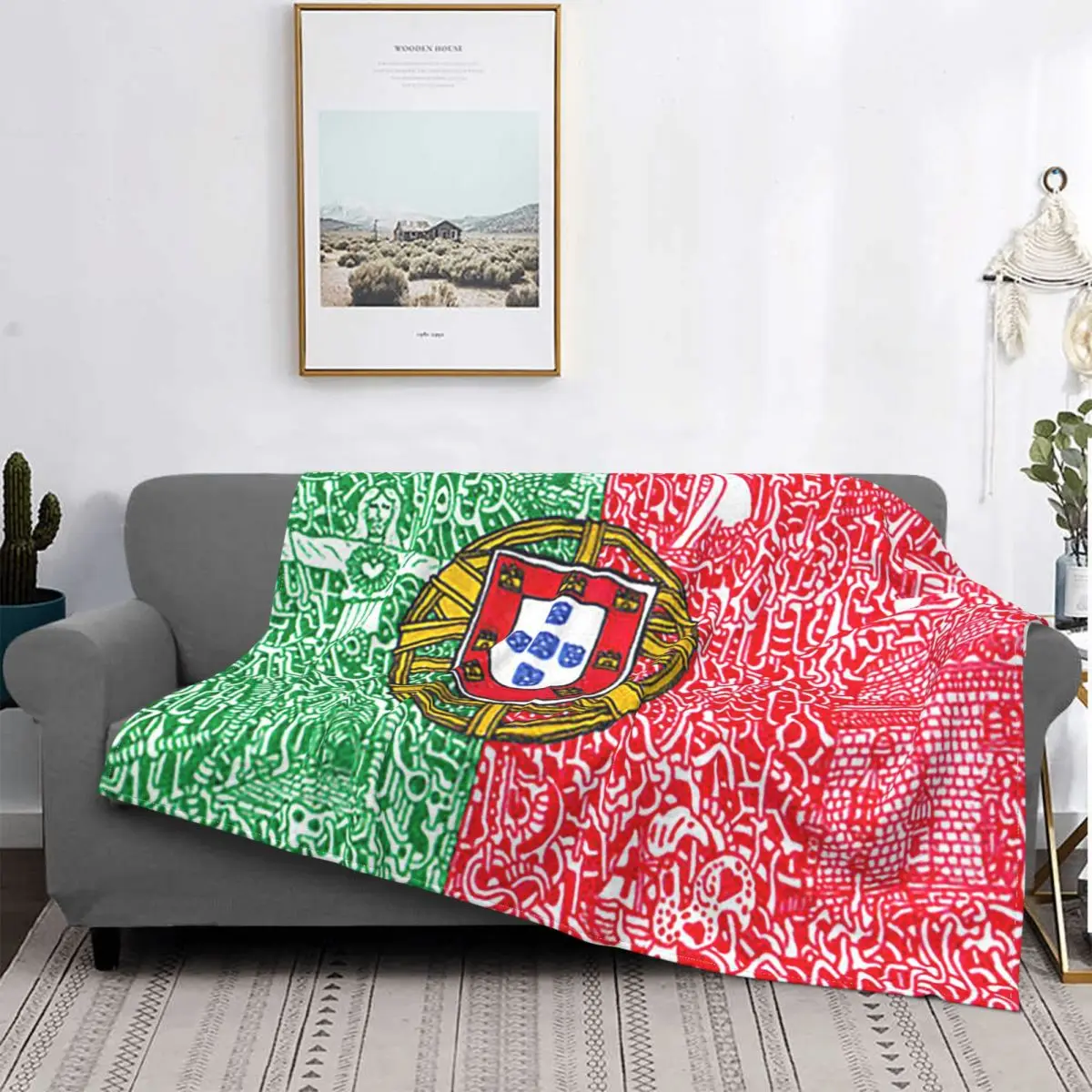 

Mantas en color Coral con bandera de Portugal, decoración textil de lana, multifunción, ligeras, para ropa de cama y oficina