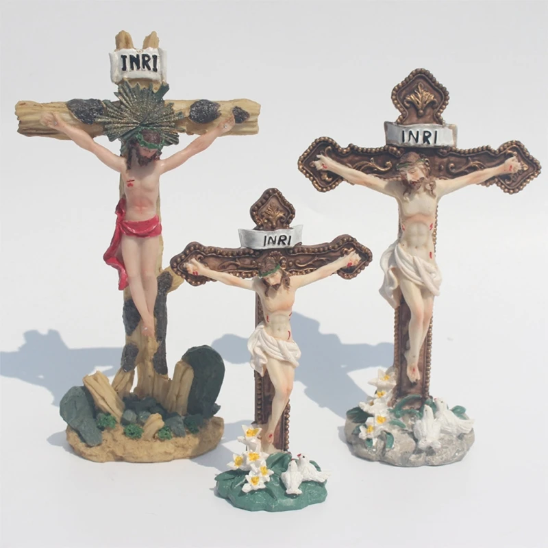 

Jesus Christ Cross Crucifix Figurines Religious Statue Home Chapel Resin Decor