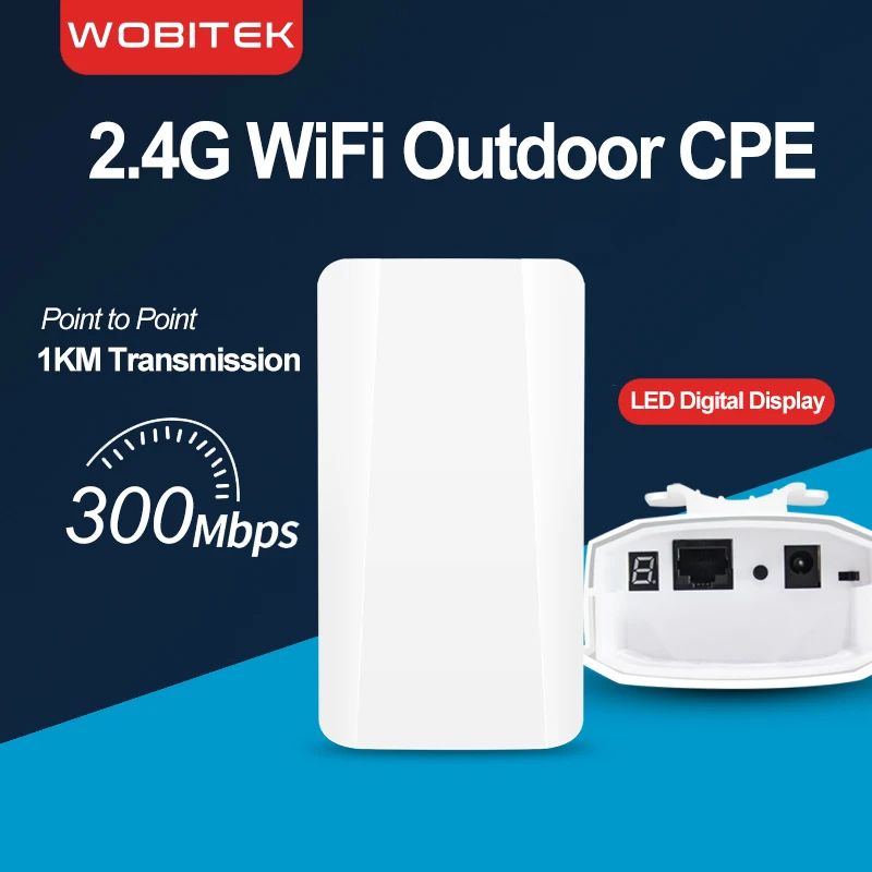 

WOBITEK Outdoor Wireless CPE 300Mbps WiFi Repeater/Bridge Extender 2.4Ghz Point to Point 1KM Router AP 24V PoE Wan/Lan