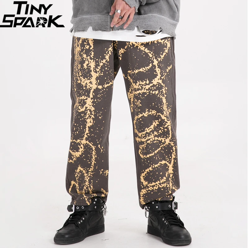 Брюки шаровары в стиле Харадзюку винтажные джинсы коричневого цвета с принтом