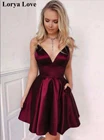 Коктейльные платья цвета красного вина, новинка 2020, женское атласное бордовое короткое платье на тонких бретелях для выпускного вечера, сексуальные платья для выпускного вечера