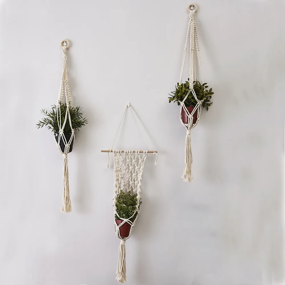 

Handmade Hanging Baskets Plant Hanger Flower Pot with Macrame Nordic Knotted Lifting Garden Pots Planters for Indoor Countyard