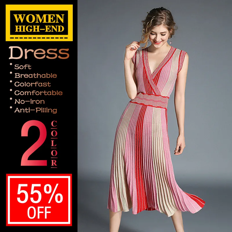 

Women's V-neck Dress Summer Blended Knitting Casual Fashion Noble Soft Breathable Comfortable Colorfast Anti-Pilling No-iron