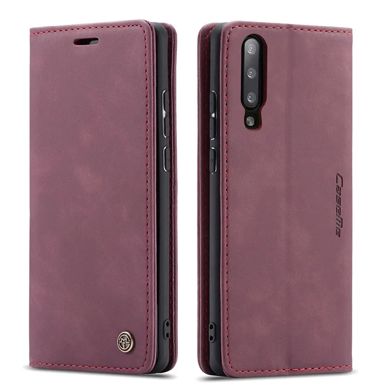 Кожаный чехол для samsung Galaxy A50, A70, A40, A30S, A20E, A10, A80, M10S, M20, чехол-бумажник с откидной крышкой, отделениями для карт, бизнес-чехол на магните - Цвет: red