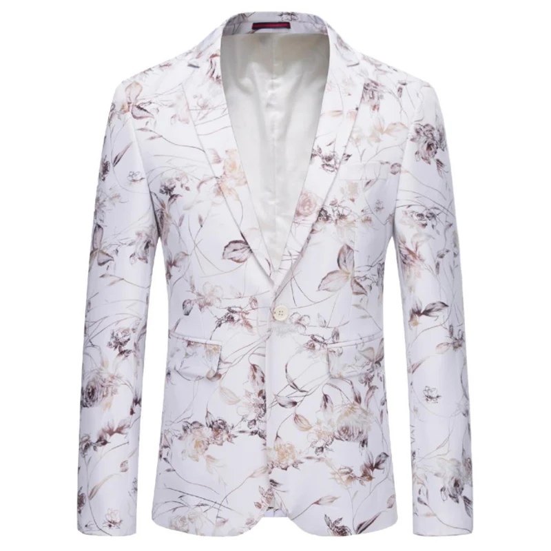 

2021 primavera e outono novo masculino casual boutique vestido de flor terno/masculino de um botão fino casaco de blazer floral