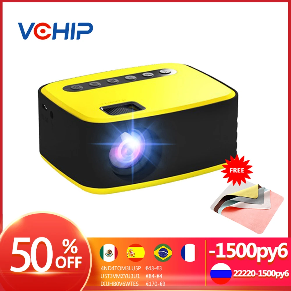 

Мини-проектор VCHIP T20, светодиодный проектор для дома, поддержка 1080P ТВ, HDMI, USB, Портативный кинотеатр, медиаплеер с подарком