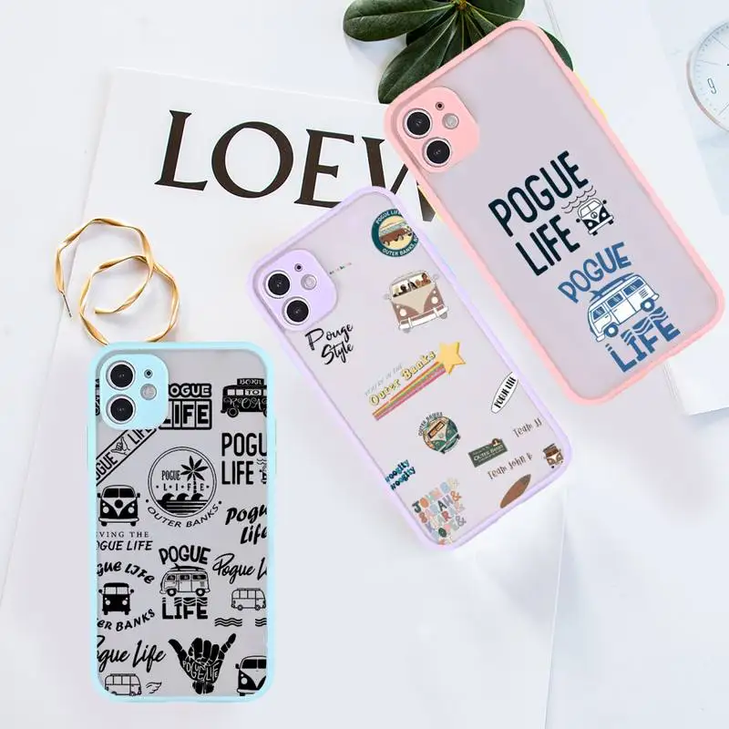 

Outer Banks-Livin'the Pogue Life Phone Case For iPhone 12 11 Mini Pro XR XS Max 7 8 Plus X Matte transparent Purple Back Cover