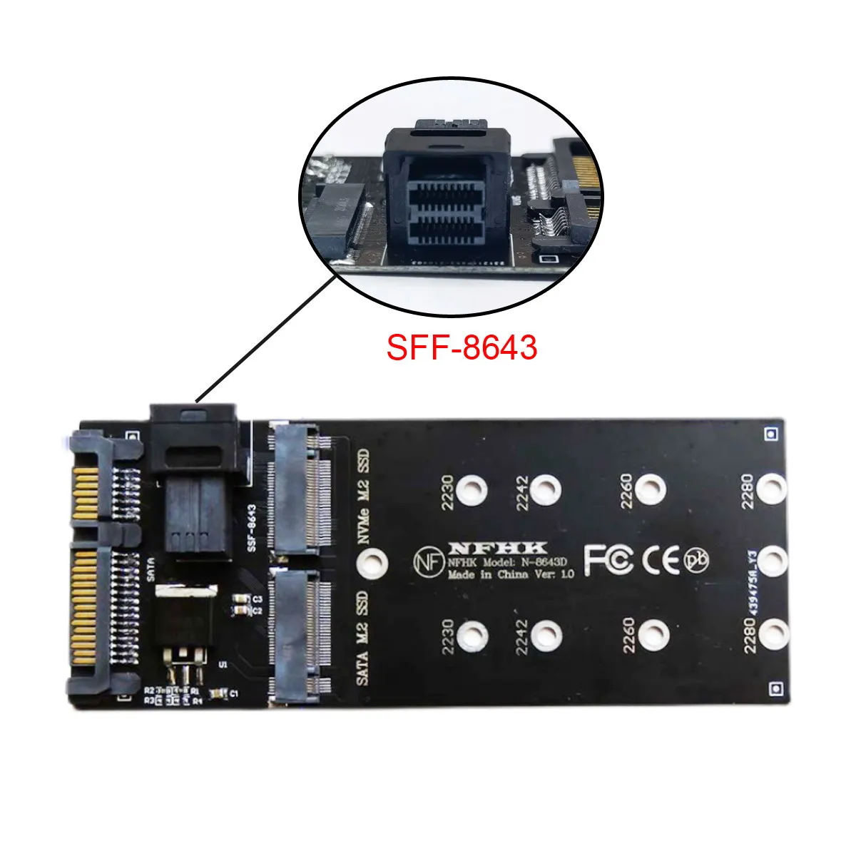 Переходник Jimier с SFF-8643 на U2 NGFF M-Key HD Mini SAS NVME PCIe SSD SATA для материнской платы |