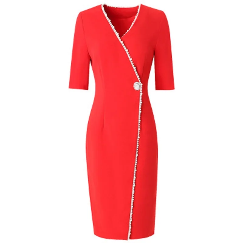 

quality 2021 new Superior Women Party Dress Plus Size ladies Occupation Beading Sexy dress 3xl V-Neck Sexy split Vintage dresses