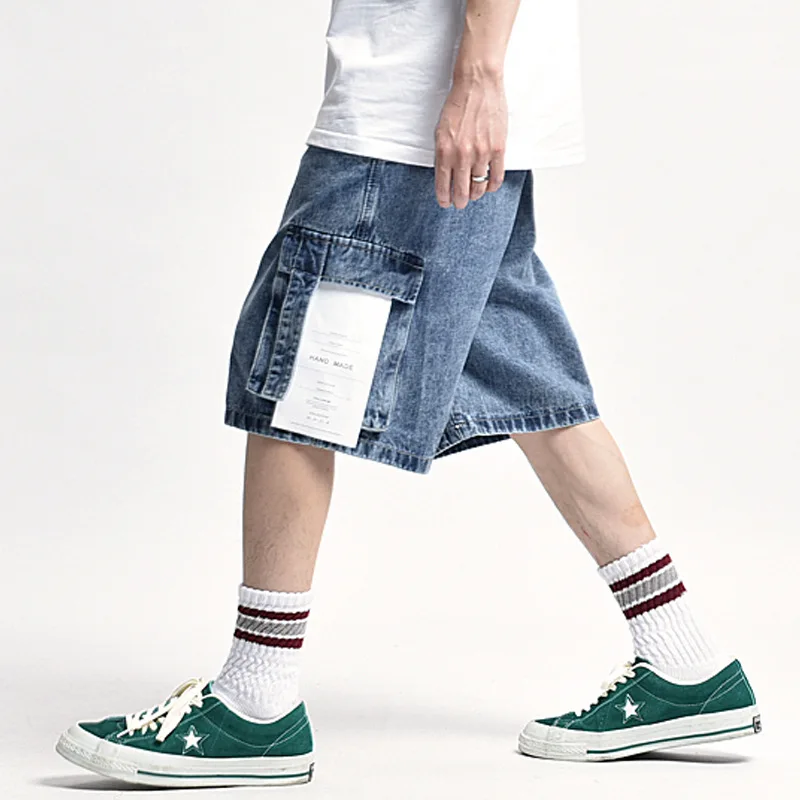 Джинсовые шорты в стиле пэчворк для мужчин уличная одежда мешковатые короткие