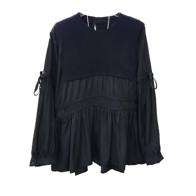 

SuperAen O Neck Casual Sweater Women's Loose Medium Length 2021 Spring Autumn Fashion Fake Two-piece Pullover Tops