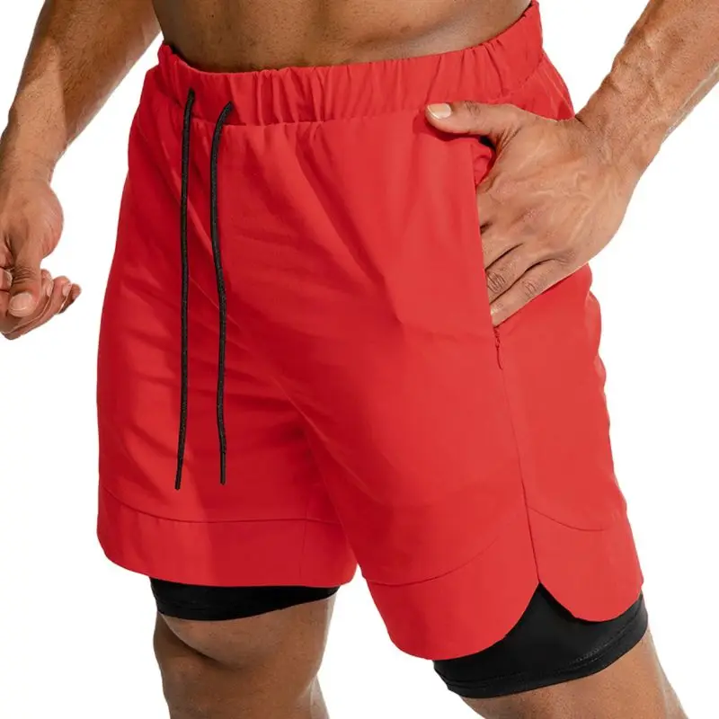 

Mens 2-In-1 Bodybuilding Workout Shorts Training Gym Pants with Liner Pocket U50C