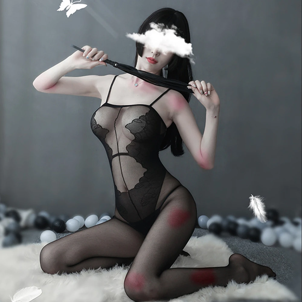 Женское пикантное нижнее белье боди с открытой промежностью Шелковый комбинезон