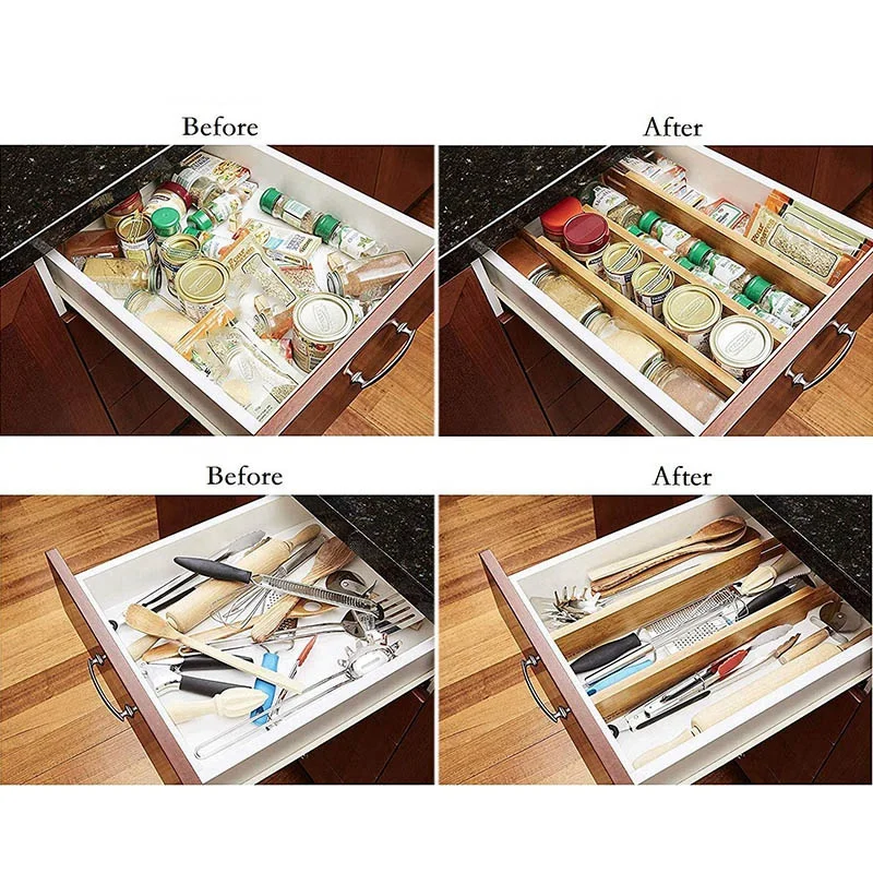 Бамбуковые выдвижные Органайзеры для разделителей ящиков-Пружинные