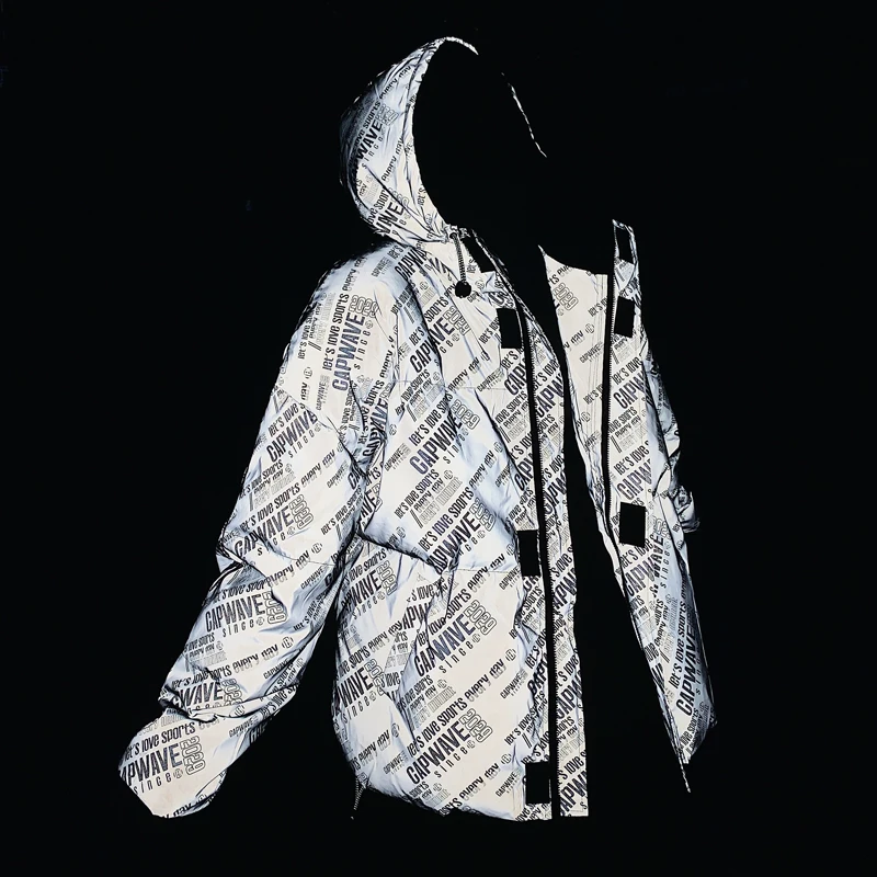 Светоотражающая зимняя мужская куртка парка с надписью уличная одежда в стиле